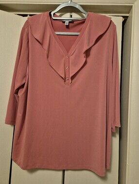Southern Lady Ruffle V-Neck Long Sleeve Top - Dusty Rose